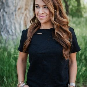 Black Distressed Tee - Plus Size